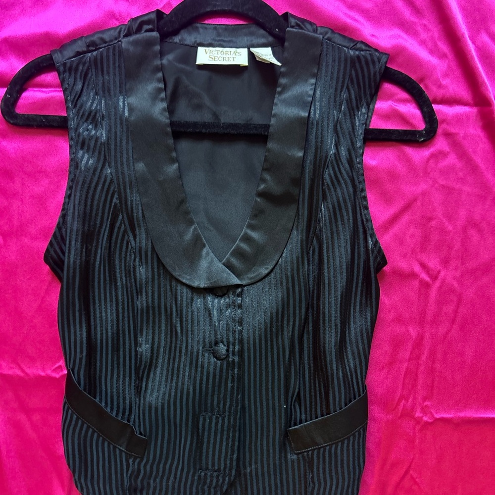 Victoria's GOLD TAG Secret Black Satin-Trim Pinstripe Sleeveless Tunic